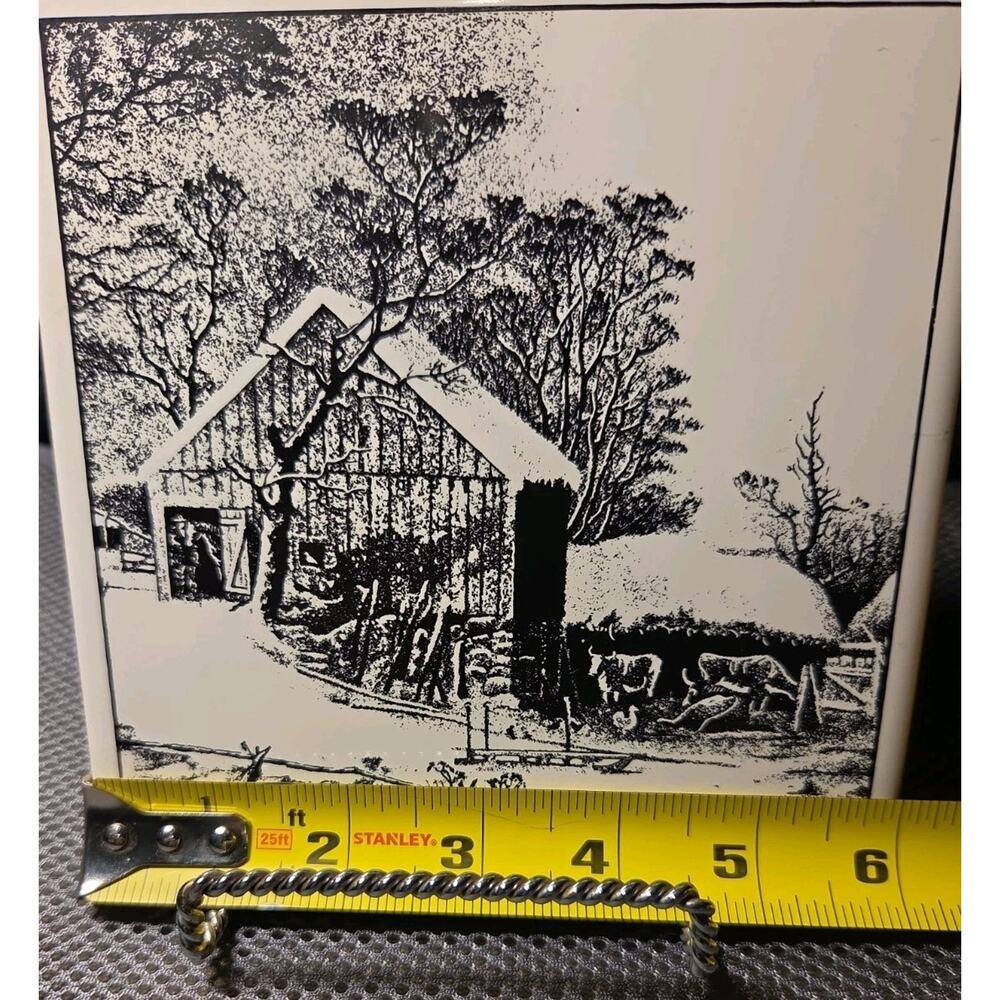 Currier and Ives Art Tile Wall Trivet Americana Winter Scene The Old Homestead - Picture 4 of 4